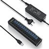 RSHTECH Hub USB 3.0 Alimentato, USB 3.0 Hub in Alluminio con Alimentazione da 72W (12V/6A), USB Hub a 13 Porte con Cavo Dati da 100 cm per la Ricarica e il Trasferimento Dati, RSH-A13-5