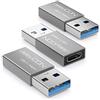 deleyCON Adattatore USB C 3.0 (3 Pezzi) 5 Gbit/s C a A, per Cavo di Ricarica, Cavo Dati, Caricabatterie, per iPhone 17 16 15, iPad, Airpods, Galaxy S25/S24/S23, PC, Tablet - Argento