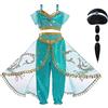 ACWOO Costume Vestito Jasmine Principessa per Ragazza Bambini, Jasmine Costume Ragazze Principessa con Parrucca, Jasmine Principessa Abiti Ragazze per Festa Danza Compleanno Halloween Cosplay (140cm)