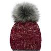 styleBREAKER Cappello a Bobble da Donna in Maglia con Filo Glitterato e Fodera in Pile, Cappello a Bobble Invernale 04024178, Colore:Beige