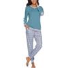 Irdcomps Pigiama Donna Invernale Cotone Pigiami da Donna Invernali Lungo Set Due Pezzi Pigiama da Notte Leggero Sleepwear Blu XL