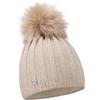 ELIMELI Berretto invernale da donna in maglia con berretto in lana cashmere invernale con pelliccia sintetica e pompon, da donna, per l'inverno, prodotto in UE (beige)