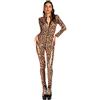 YUDATPG Tuta sexy da donna in finta pelle PU pantaloni aderenti tuta leopardata Catsuit con cerniera manica lunga pantaloni monopezzo, Leopard, S