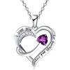 Emma Manor EM Collana Con Ciondolo Cuore D'amore per Donna Placcato Oro Bianco 18k 5A Cubic Zirconia Inciso Ti amo Gioielli Regalo per Ragazze Moglie (Viola)