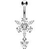 PIERCINGLINE titanio piercing ombelico | 925 fiore cristallo + ciondolo cuore | Bananabell ombelico piercing | lunghezza 10 mm | spessore barra 1,6 mm, One Size, Titanio, Non pietra preziosa