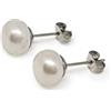 Pearls of Eden PoE - Orecchini da donna con grande perla semicircolare bianca - vera perla coltivata 10 mm - acciaio inox argento - design classico senza tempo - gioielli di perle, Perla