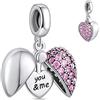 NINGAN Pendente in argento 925 fascino d'amore con zircone lucido 'i love you' beading adatto per il regalo della collana del braccialetto delle donne (Rosa)