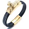 HALUKAKAH Bracciale Oro Uomo,Placcato Oro 24k Massiccio Acciaio Titanio Moto Animale Selvatico Vichingo Bracciale in Pelle Fatto a Mano Chiusura Magnetica 21.5cm,Pacco Regalo Gratuita