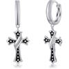 PHNIBIRD Orecchini Cerchio da Uomo con Neri Con Pendente a Croce Unisex Orecchini Pendenti per Regalo di Compleanno Delicati Gioielli