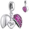 NINGAN Pendente in argento 925 fascino d'amore con zircone lucido 'i love you' beading adatto per il regalo della collana del braccialetto delle donne (viola)