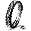 SERASAR Braccialetti Uomo Pelle Argento 23cm Braccialetto Uomo Cuoio Aggiustabile Magnetico Bracciali Perline Bigiotteria Bracialetto Braciale Bambino Leather Bracelet Men Corda Braciale Accessori