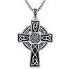 Midir&Etain Collana con ciondolo a forma di croce celtica irlandese, in argento Sterling 925, gioiello celtico vichingo, regalo protettivo per uomini, donne e ragazzi, 38mm x 28mm, Argento sterling