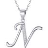 Morella Collana donna argento con ciondolo lettera N argento 925 rodinato con zirconi bianchi 45 cm