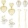 Elicola 4 paia di orecchini pendenti a clip, non forati, a forma di stella cava con foglie di zirconia cubica, orecchini pendenti da donna, oro, Lega di acciaio Zirconia cubica, zirconia cubica
