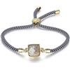 COAI Bracciale da Donna con Amuleto Squadrato in Labradorite Sfaccettata, Bracciale Regolabile con Laccio Grigio in Nylon Arrotolato a Spirale e Chiusura Amuleto Albero della Vita