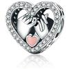 NINGAN Pendente in argento 925 fascino d'amore con zircone lucido 'i love you' beading adatto per il regalo della collana del braccialetto delle donne (cuore D)