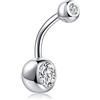 SILBERTALE Piercing Ombelico Argento 925 Doppia Zirconia Cubica Ombelico Anello 14 Gauge 8 Mm, 10 Mm, 12 Mm Bar Piercing Gioielli