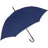 PERLETTI Ombrello Blu CATARIFRANGENTE Lungo Golf Uomo Donna Automatico - Ombrello Classico Grande XL Riflettente 2 Persone Antivento Resistente Robusto in Fibra di Vetro Elegante (Manico Curvo)