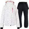 Minetom Tuta da Sci da Donna Impermeabile Antivento Sci Snowboard Abbigliamento da Neve Tute Cappotto Giacca con Cappuccio Pantaloni Set 2 Pezzi Bianco + Nero 44