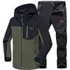 JIANYE WANPUL - Completo da uomo in tessuto tecnico, giacca e pantaloni in softshell per attività all'aperto come trekking ed escursionismo verde militare + nero S