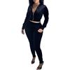 Minetom Donna Sexy Manica Lunga Tuta da Ginnastica 2 Pezzi Felpa Casuali Giacca di Velluto Eleganti Sportiva Jogging Lungo Pantaloni Fitness A Nero M