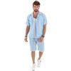 Giosal Outfit Uomo Completo Camicia Manica Corta Colletto Bermuda Casual Tinta Made In Italy (M, Celeste)