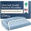 Cathay Home Lussuoso lenzuolo con angoli per letto singolo, in microfibra spazzolata ultra morbida, resistente alle pieghe e allo sbiadimento, con tasca standard, blu nebbia, matrimoniale