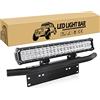 Willpower Barra LED Fuoristrada 50cm 126W+ Portatarga Auto 58CM 12V 24V | Barra Luci Led, 6000K Bianco, IP67, Paraurti Anteriore Bull Bar Supporto, per Barca 4x4 Trattore Camion Quad Offroad ATV