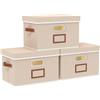 OUTBROS Scatole Portaoggetti con Coperchio, 38 x 25 x 25 cm Contenitori Pieghevoli con Maniglie, Organizzatori per Vestiti salvaspazio (3 Pezzi, Beige)