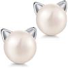 Miaofu Orecchini Gatto,Orecchini Donna Gatto Miaofu Argento Gatto Orecchini Carino Perle Gatto Orecchini,Naturale d'Acqua Dolce Perle Gatto Orecchini,Orecchini Gatto Bambina,Orecchini Gatto Argento Nero