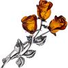 AMBEDORA Spilla da donna in argento 925 ossidato, rose d'ambra baltica intagliate a mano, spilla con tre rose d'ambra, chiusura di sicurezza, set regalo