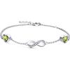 Qings Bracciale Infinito Argento Sterling con Peridoto Braccialetto Simbolo Infinito di Pietre di Nascita con Cuore Verde Oliva Zirconi Gioielli Regalo Festa Della Mamma per Mamma Donna