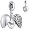 NINGAN Pendente in argento 925 fascino d'amore con zircone lucido 'i love you' beading adatto per il regalo della collana del braccialetto delle donne (bianca)