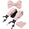 Alizeal Set di 6 bretelle da uomo regolabili Paisley con papillon autolegato, fazzoletto da taschino e elastico a forma di Y, 076-rosso, Taglia unica