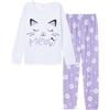 MyFav Pigiama da donna lungo Set di pigiama abbigliamento casual a maniche lunghe abiti da notte due pezzi, Gatto bianco., XL