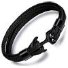 MicLee Bracciale da uomo fatto a mano, con ancora, in vera pelle, con chiusura in acciaio inox, in confezione regalo e Acciaio inossidabile, colore: Nero , cod. ML040