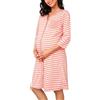 Marvmys Camicia da Notte Donna Premaman Cotone Pigiama Allattamento Manica 3/4 a Righe Camicie Notti Parto Ospedale con Bottoni