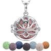 INFUSEU Collana Per Oli Essenziali, Diffusore Oli Essenziali Donna Gioiello Aromi Per Diffusori Placcato In Argento Ciondolo Classico Per Aroma Di Loto Cavo Con 5 Pietre Laviche E Catena Da 24