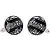 Onyx Art Gemelli a forma di nota musicale, un paio di gemelli rotondi neri con note musicali, presentati in confezione regalo, Metallo