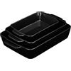 Relaxdays Set da 3 Teglie in Ceramica, Pirofile Rettangolari, per Forno, Frigo, Lavastoviglie, Lasagne, con Manici, Nero