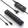 RSHTECH Hub USB 3.0 Alimentatore con 72W (12V/6A) Alimentatore 13 Porte in Alluminio, Hub USB 3.0 Fino 10Gbps USB 3.1 con Interruttore, USB 3.1 Gen 2, con 2 Cavi, Tipo C e Tipo A, RSH-A13