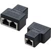 COVVY RJ45 Connettore Femmina Femmina Splitter Rete Adattatore 1-2 Donne Porto Cat 5 / Gatto 6 Lan Cavo Ethernet Doppio Connettore Adattatore Socket (2Pcs, black)