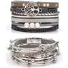 Suyi Set di Bracciali in Pelle Multistrato 2 Pezzi Bracciale Avvolgente Perline Braccialetti da Polso con Fibbia Magnetica per Donna Silver
