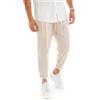 Giosal Pantalone Uomo Elastico Lino Tinta Unita Cavallo Basso Casual Vari Colori (Beige, XL)