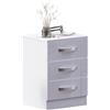 Vida Designs - Comodino rettangolare con 3 cassetti ad alta lucentezza, Bianco, 36 cm di profondità x 40 cm di larghezza x 56 cm di altezza