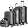 NEWTECK NUMADA - Set di valigie 4pzs (53/63/75cm) e borsa da toilette Mod Grigio. ABS Resistente, Leggero, Lucchetto con 4 ruote doppie e lucchetto combinazione laterale