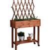 dobar 58187e - Aiuola rialzata Arrotolabile con Traliccio | Fioriera su Ruote | aiuola in Legno Massiccio | aiuola Sottile per Giardino/terrazze/Balcone | 79 x 28,5 x 130 cm | Marrone
