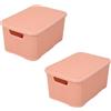 BranQ Home Essential - Set di 2 cestini con coperchio in rattan, misura S, 7L, senza BPA, in plastica PP, 28,5 x 19,5 x 12,9 cm, 2 pezzi, colore: rosa salmone