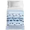 PENSIERI DELICATI Telo Copriletto 170 x 280 cm, Telo Singolo 100% Cotone Pique, Ideale Come Telo Arredo, Coperta Salva Letto 1 Piazza, Fantasia Pesci Blu, 100% Made in Italy