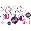 amscan-Decorazioni a spirale rosa glitterate per 40° compleanno (12 pezzi) -1 confezione, 50, 9900605